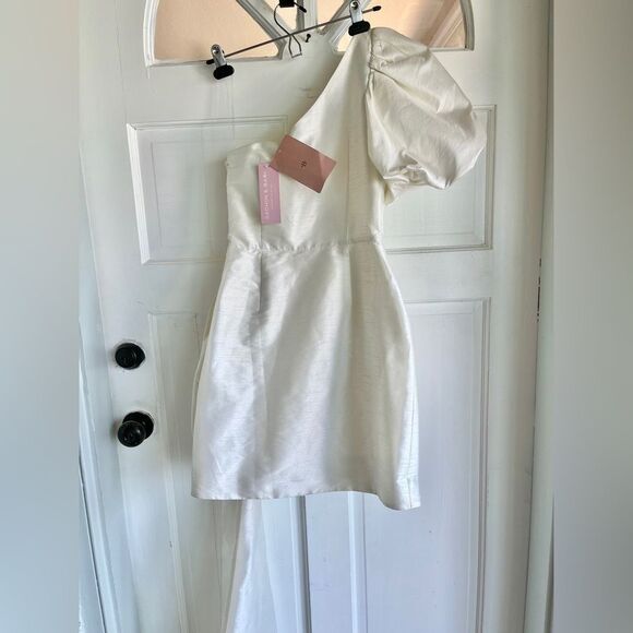 NWT Anthropologie Sachin & Babi Dova Puffed One-Shoulder Bow Wrap Mini Dress - Picture 14 of 16